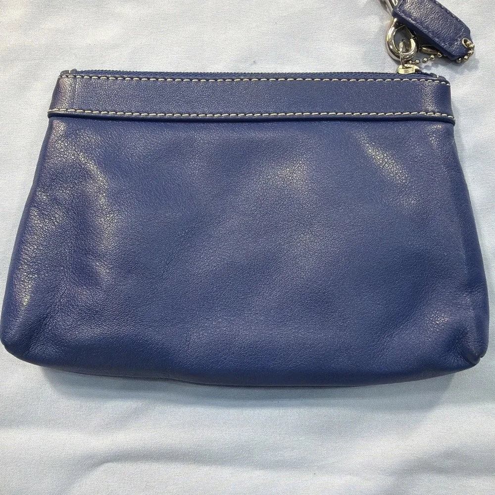 COACH Royal Blue Leather Pleated Top-Zip Wristlet Wallet Purse‎